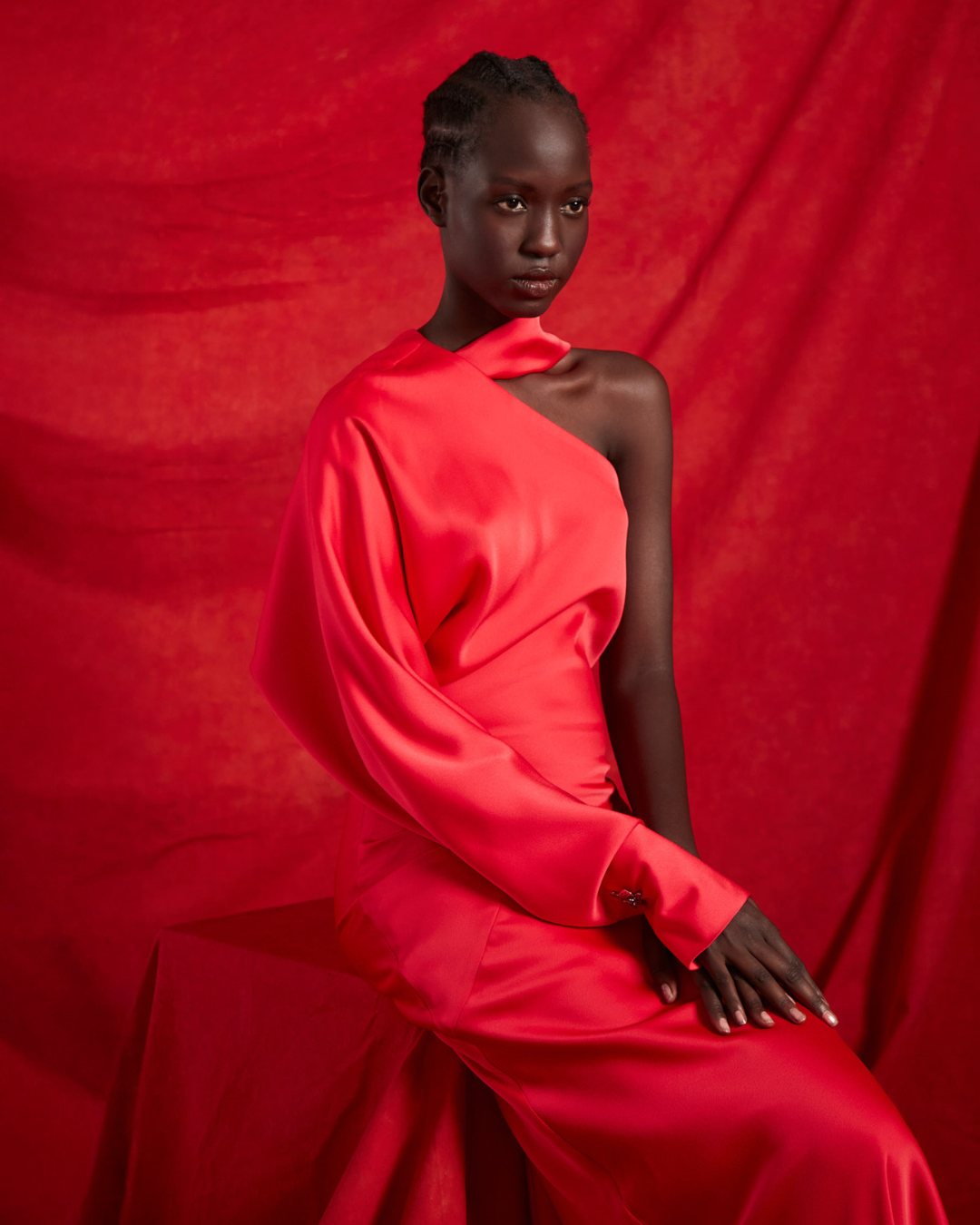 Red satin dress