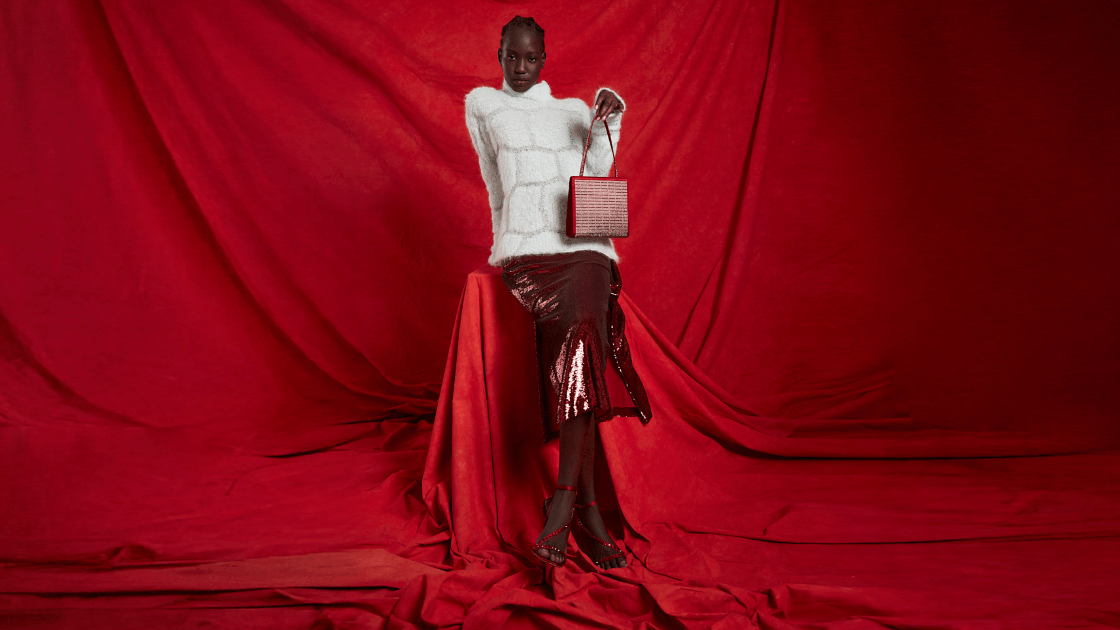 Red sequin skirt